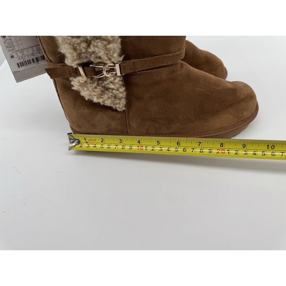 ZARA NWT Cozy Shearling Lined Suede Ankle Boots Chestnut Brown Moto Buckle Sz 9 - Picture 13 of 15